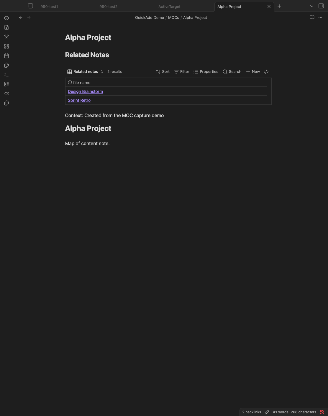 MOC related notes capture demo